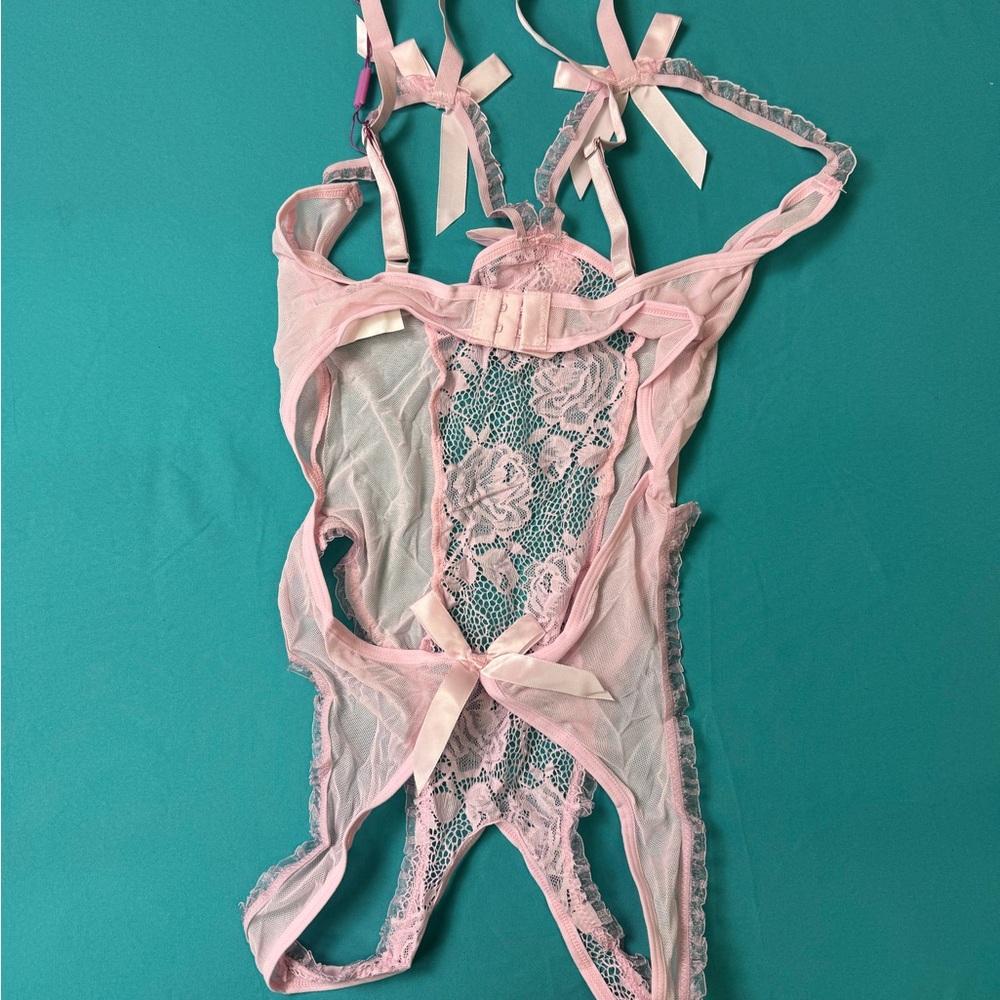 Avidlove Pink Lace Teddy Bodysuit Size M NWT Sheer Mesh Lingerie - Picture 7 of 7